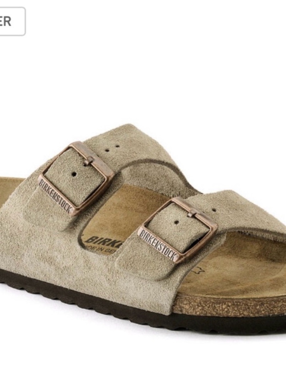 Birkenstock Arizona Two-Strap Sandal in Taupe Suede 40